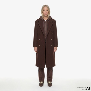  Lacoste Kadın Regular Fit Kapüşonlu Monogram Kahverengi Sweatshirt