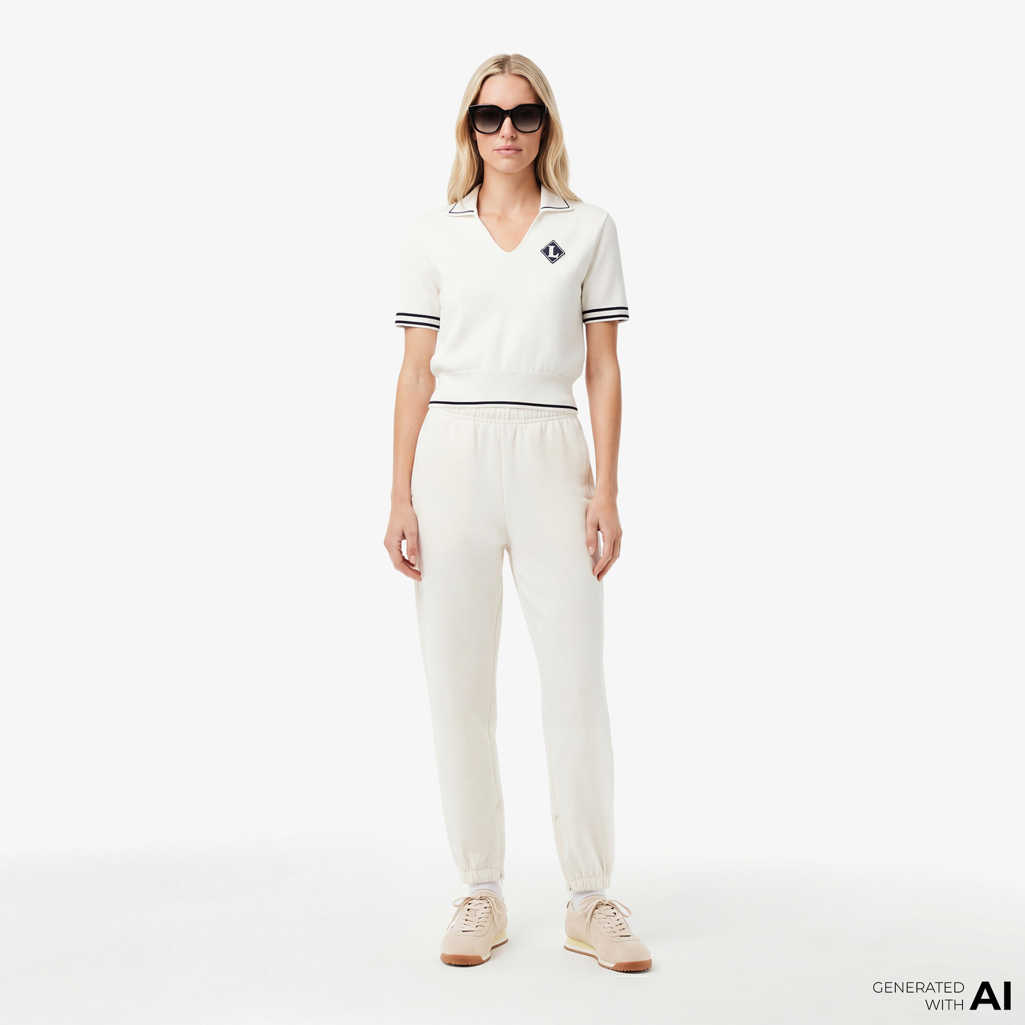  Lacoste Kadın Straight Fit Beyaz Eşofman Altı