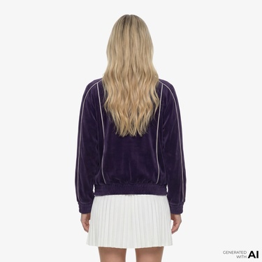  Lacoste Kadın Oversize Fit Fermuarlı Mor Sweatshirt