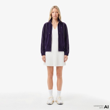  Lacoste Kadın Oversize Fit Fermuarlı Mor Sweatshirt