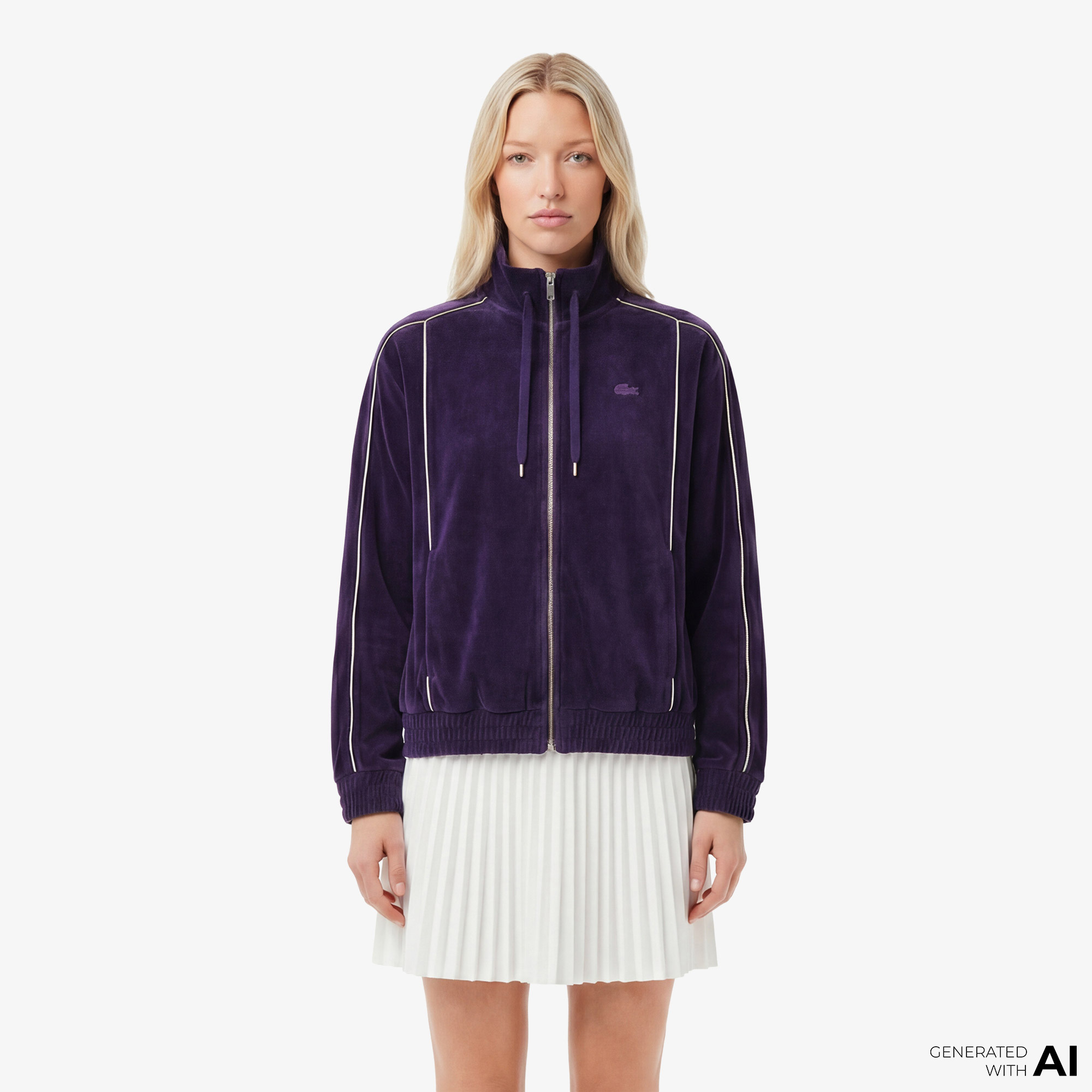  Lacoste Kadın Oversize Fit Fermuarlı Mor Sweatshirt