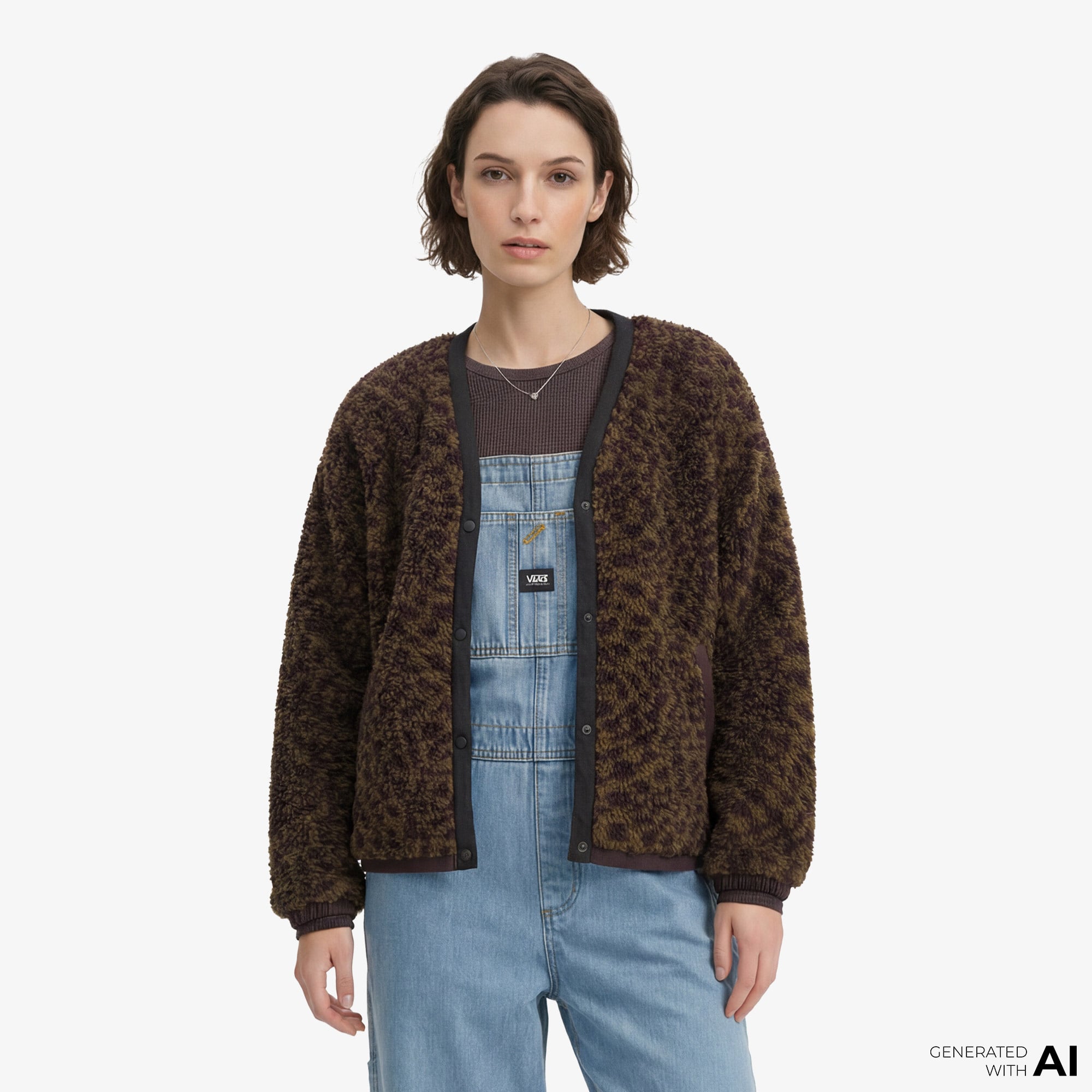  Vans Suffolk Cheetah Check Pile Coat Kadın Bordo Ceket