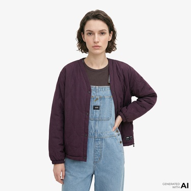  Vans Suffolk Cheetah Check Pile Coat Kadın Bordo Ceket