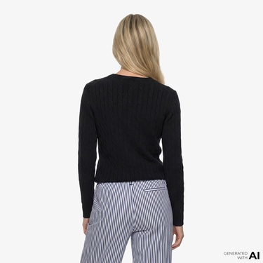  GANT Kadın Siyah Slim Fit V Yaka Kazak