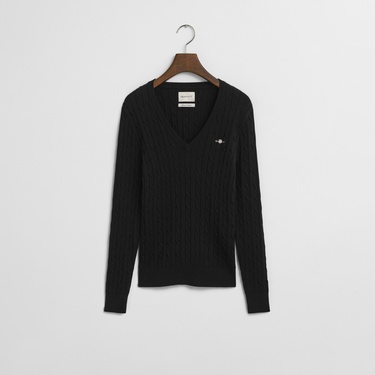  GANT Kadın Siyah Slim Fit V Yaka Kazak