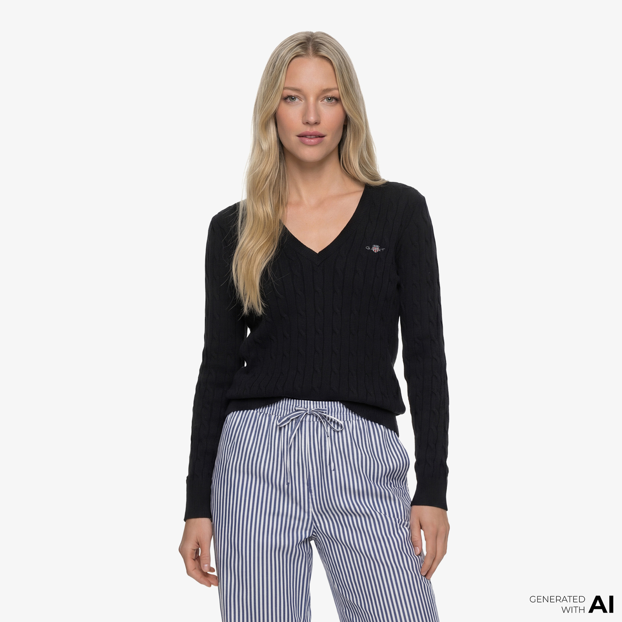  GANT Kadın Siyah Slim Fit V Yaka Kazak