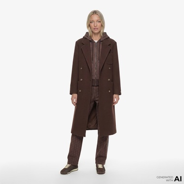  Lacoste Kadın Regular Fit Kapüşonlu Monogram Kahverengi Sweatshirt