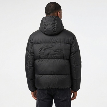  Erkek Relaxed Fit Kapüşonlu Siyah Şişme Mont