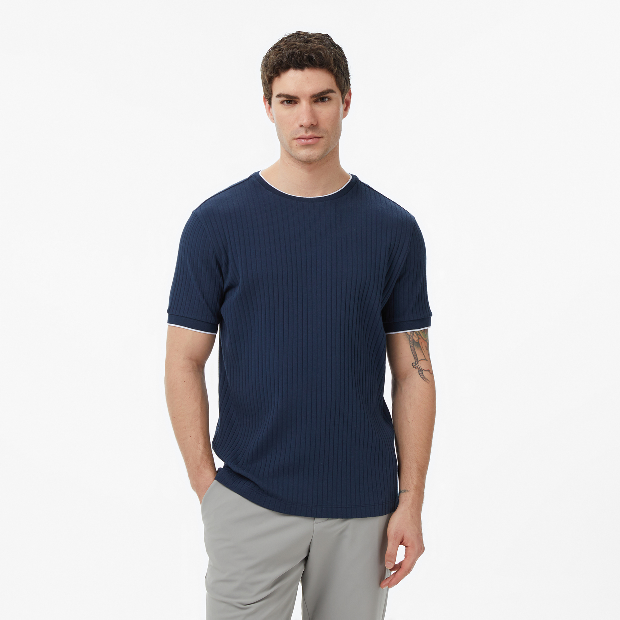  Nautica Erkek Lacivert Regular Fit Çizgili T-Shirt