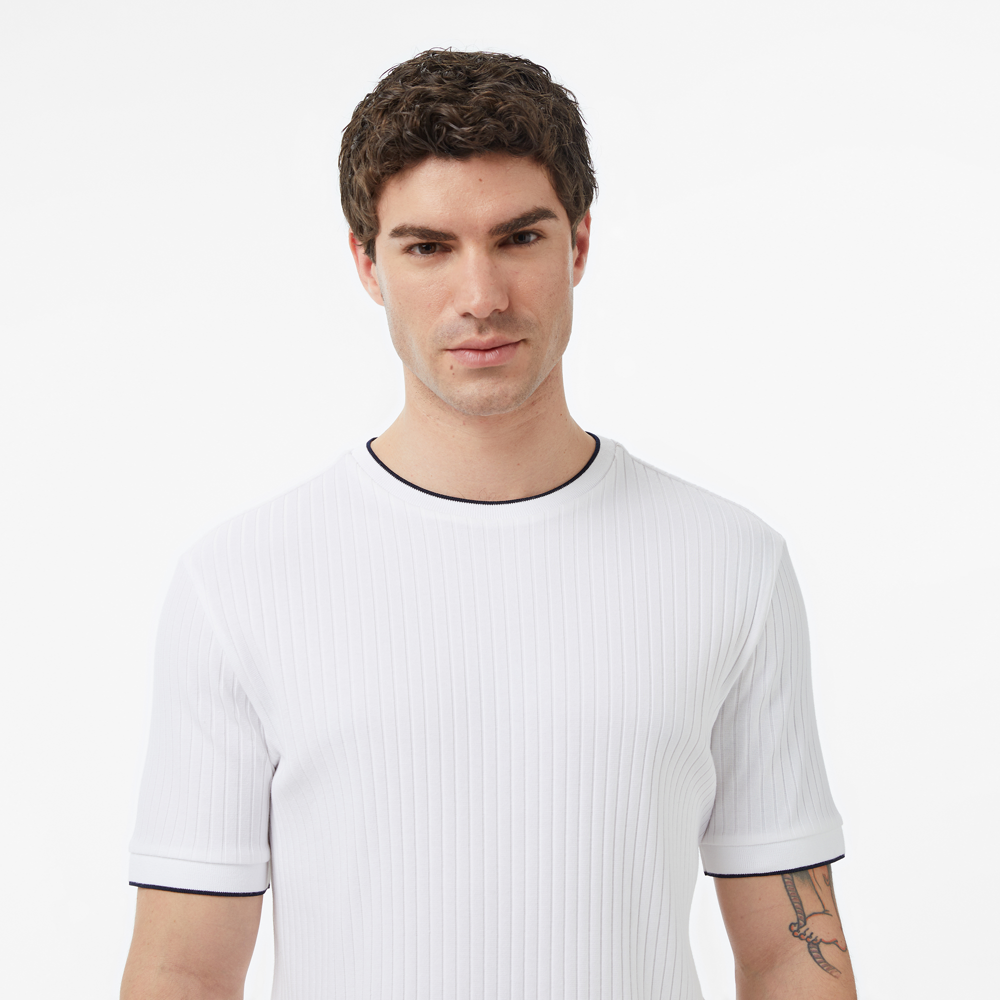 Nautica Erkek Beyaz Regular Fit Çizgili T-Shirt