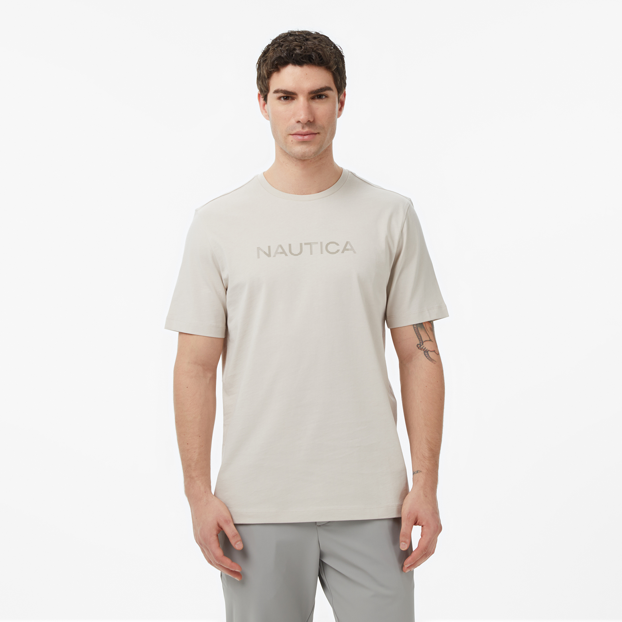 Nautica Erkek Beyaz Regular Fit Baskılı T-Shirt