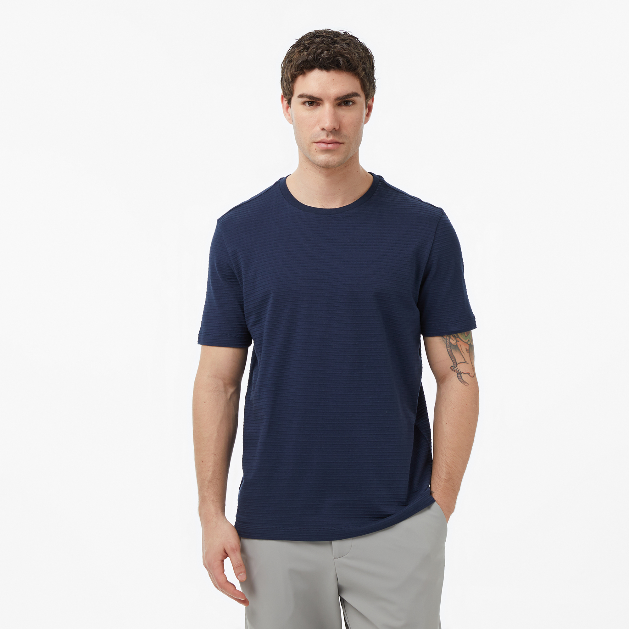Nautica Erkek Krem Regular Fit Çizgili T-Shirt