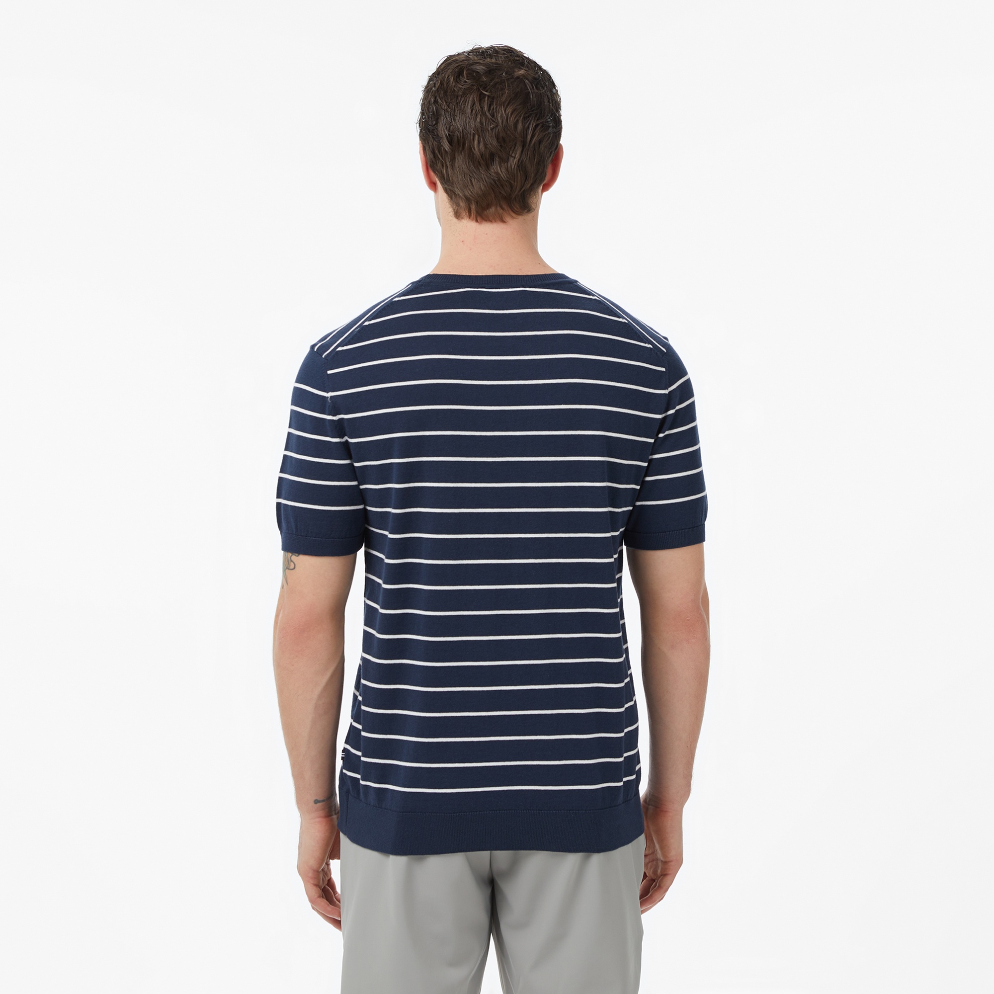 Nautica Erkek Lacivert Regular Fit Kısa Kollu Çizgili Triko