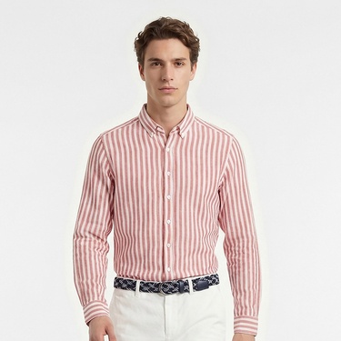  Nautica Erkek Kırmızı Regular Fit Çizgili Gömlek