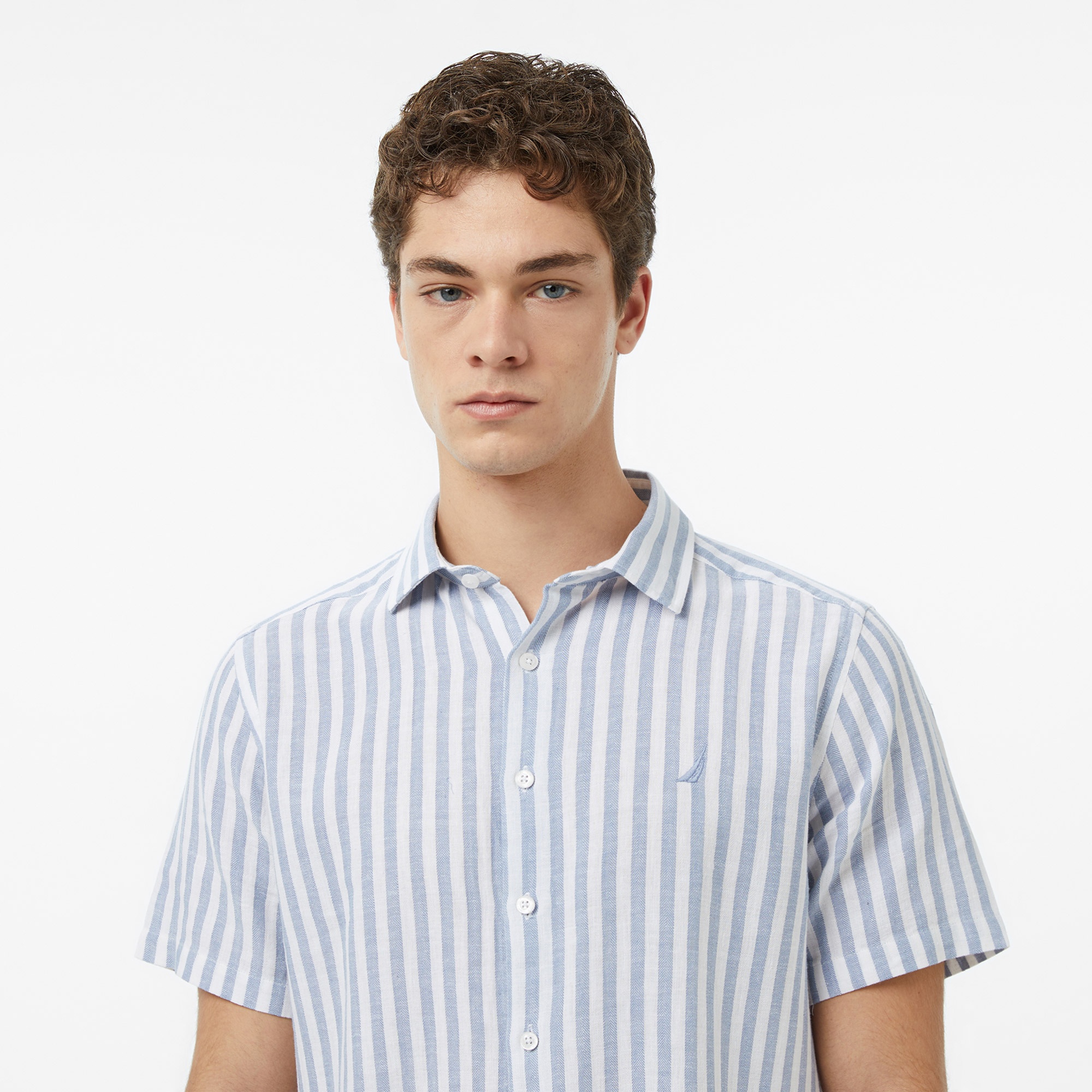 Nautica Erkek Mavi Regular Fit Kısa Kollu Çizgili Gömlek