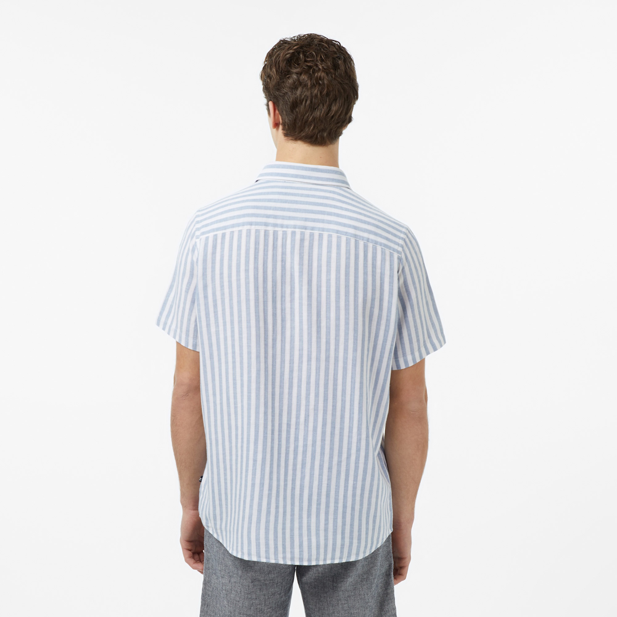 Nautica Erkek Mavi Regular Fit Kısa Kollu Çizgili Gömlek