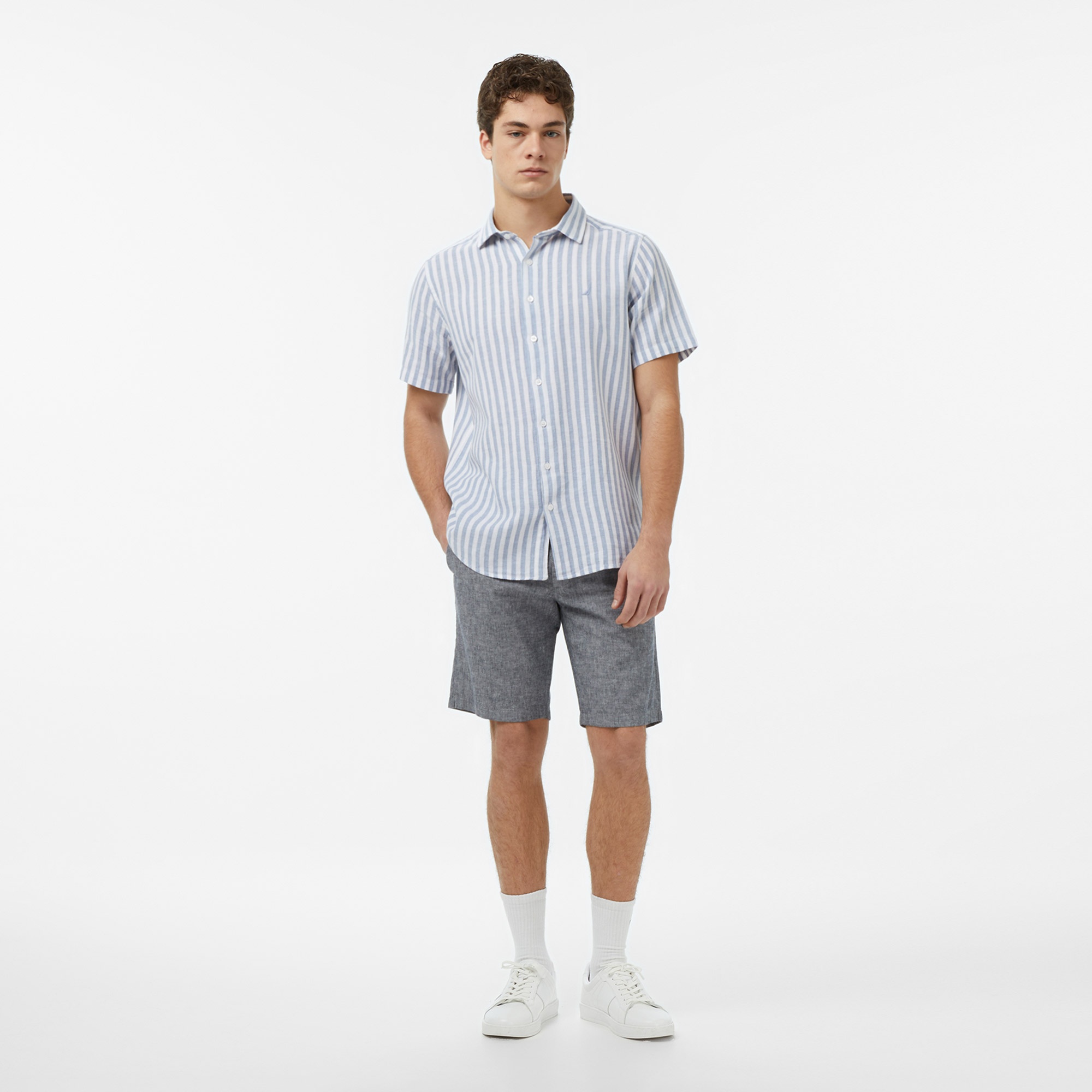 Nautica Erkek Mavi Regular Fit Kısa Kollu Çizgili Gömlek