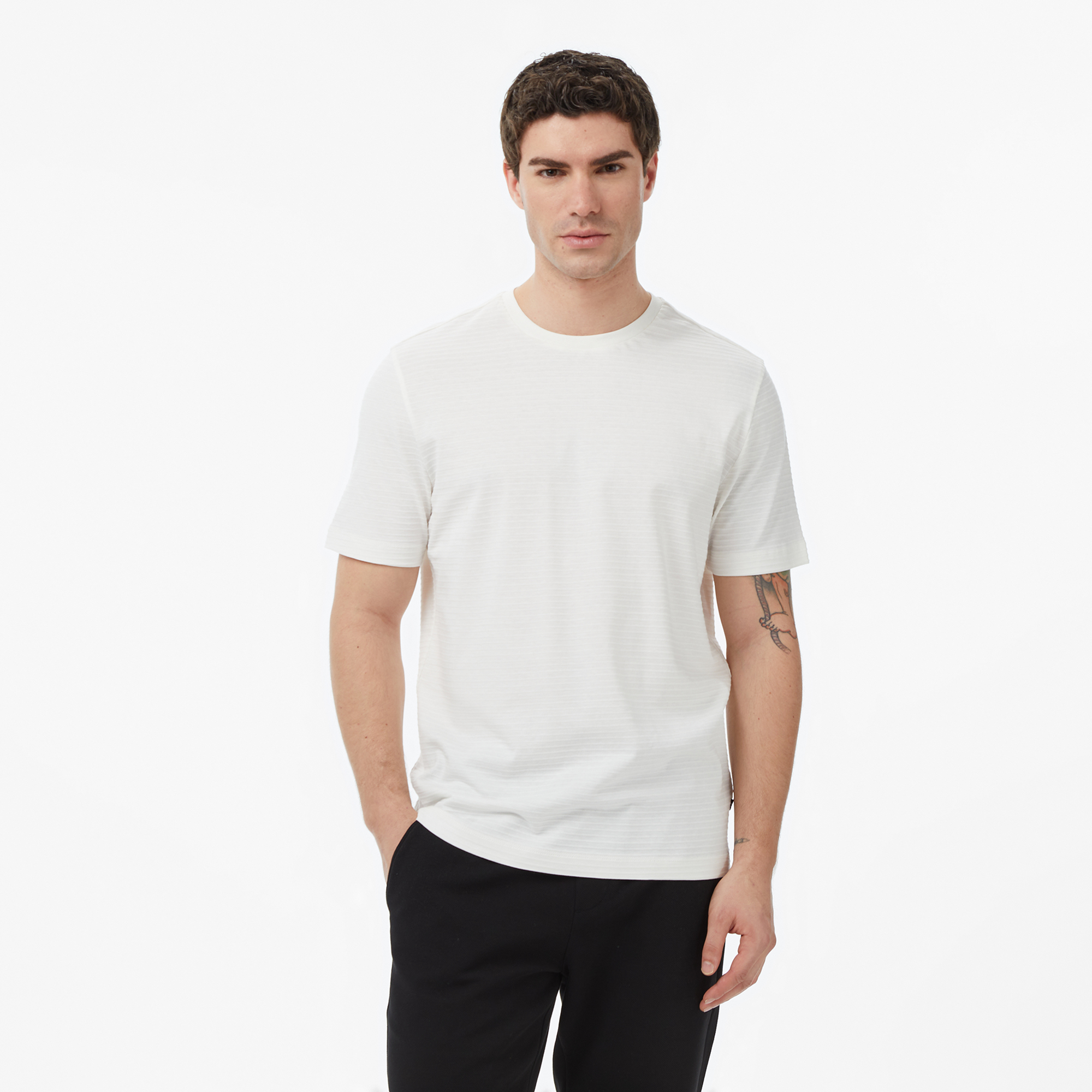  Nautica Erkek Krem Regular Fit Çizgili T-Shirt