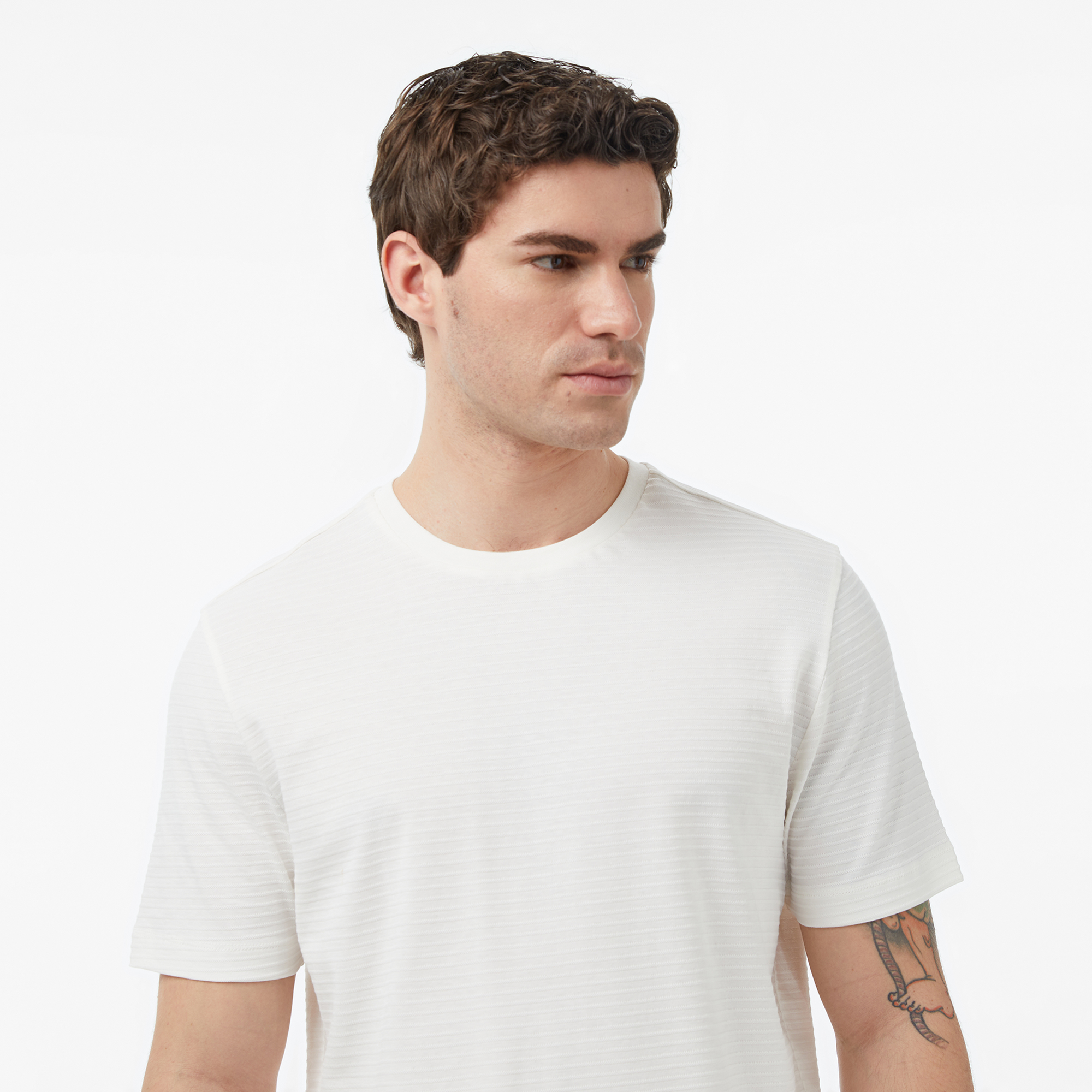 Nautica Erkek Krem Regular Fit Çizgili T-Shirt
