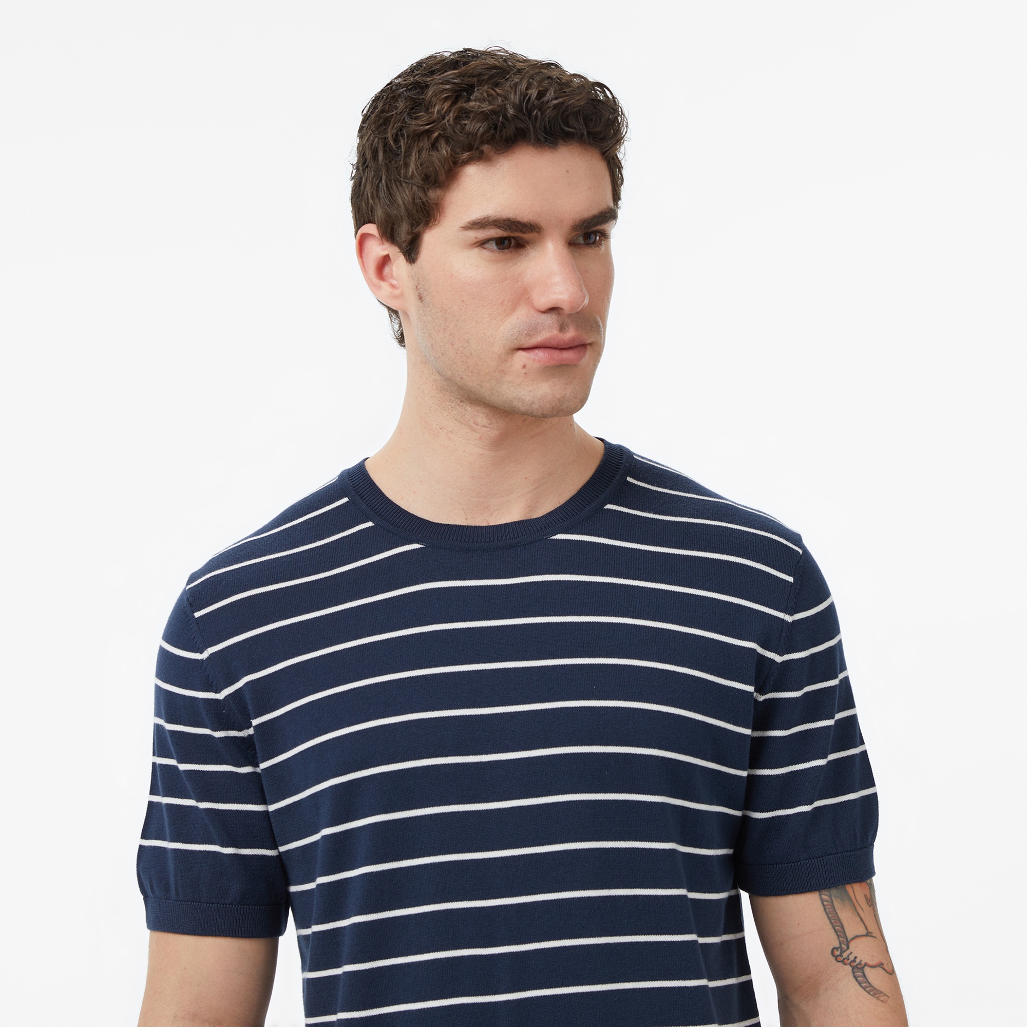 Nautica Erkek Lacivert Regular Fit Kısa Kollu Çizgili Triko