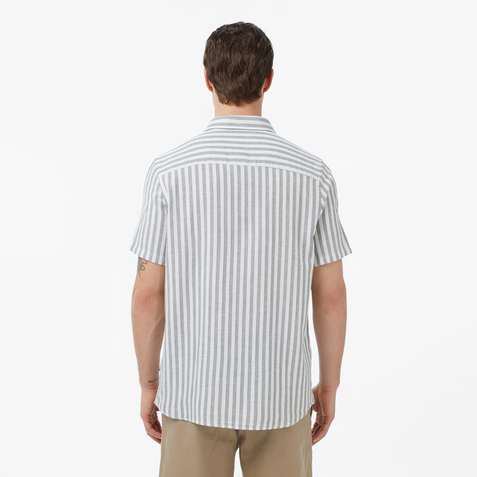 Nautica Erkek Yeşil Regular Fit Kısa Kollu Çizgili Gömlek