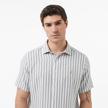  Nautica Erkek Yeşil Regular Fit Kısa Kollu Çizgili Gömlek