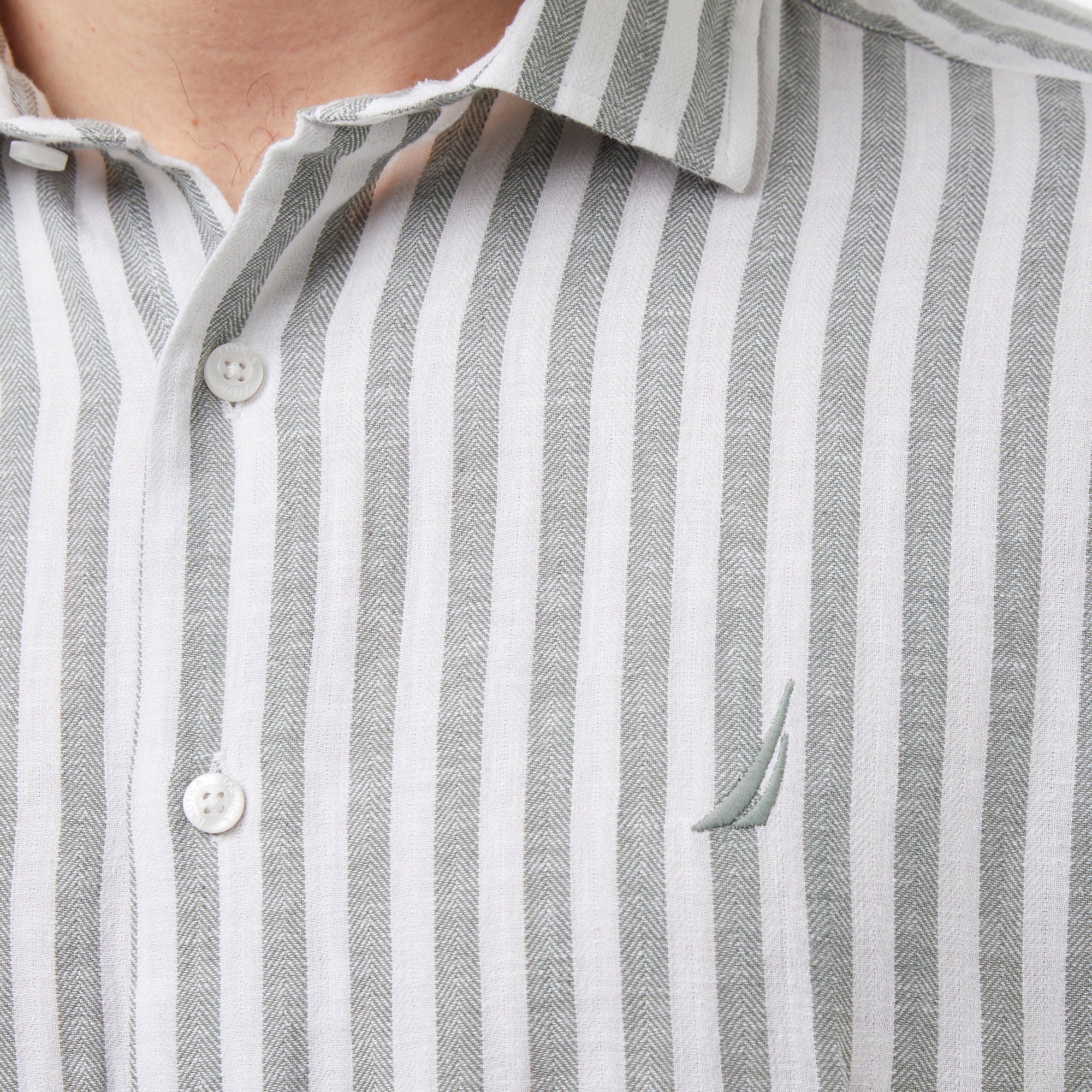 Nautica Erkek Yeşil Regular Fit Kısa Kollu Çizgili Gömlek