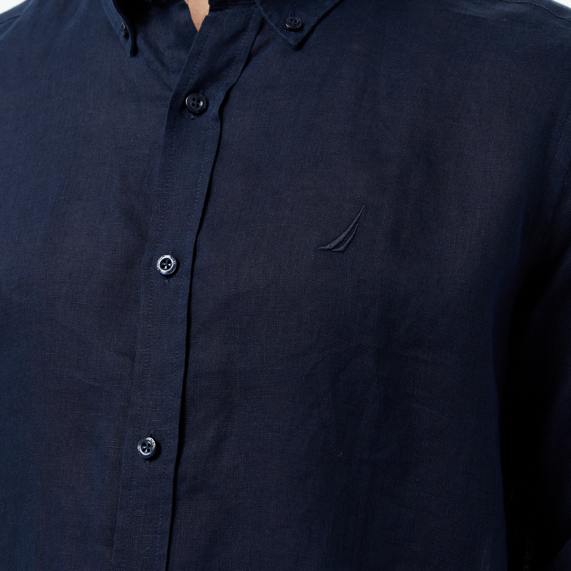 Nautica Erkek Lacivert Regular Fit Keten Gömlek