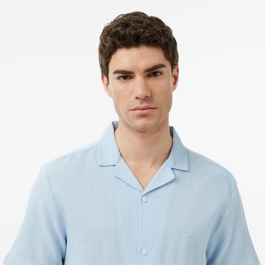  Nautica Erkek Mavi Regular Fit Kısa Kollu Gömlek