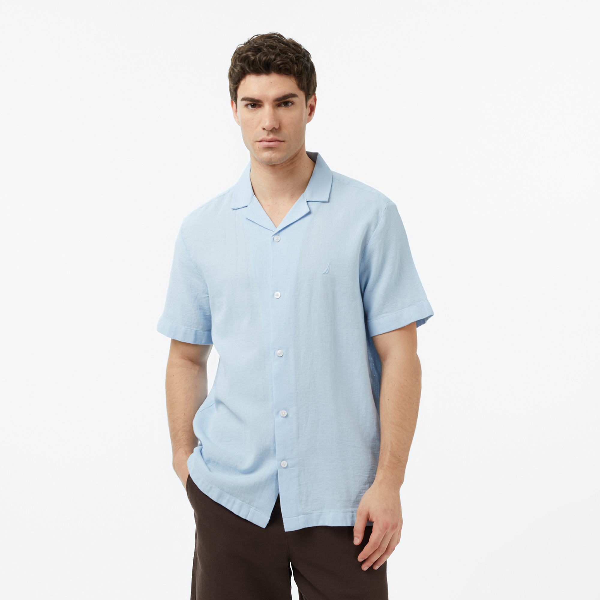  Nautica Erkek Mavi Regular Fit Kısa Kollu Gömlek