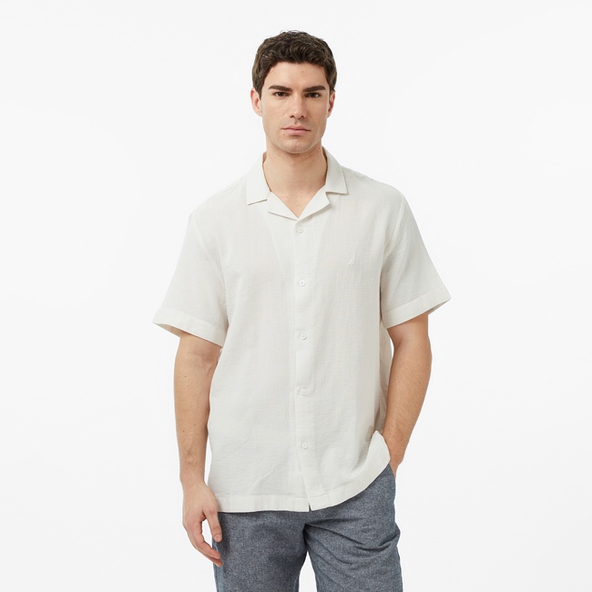  Nautica Erkek Krem Regular Fit Kısa Kollu Gömlek