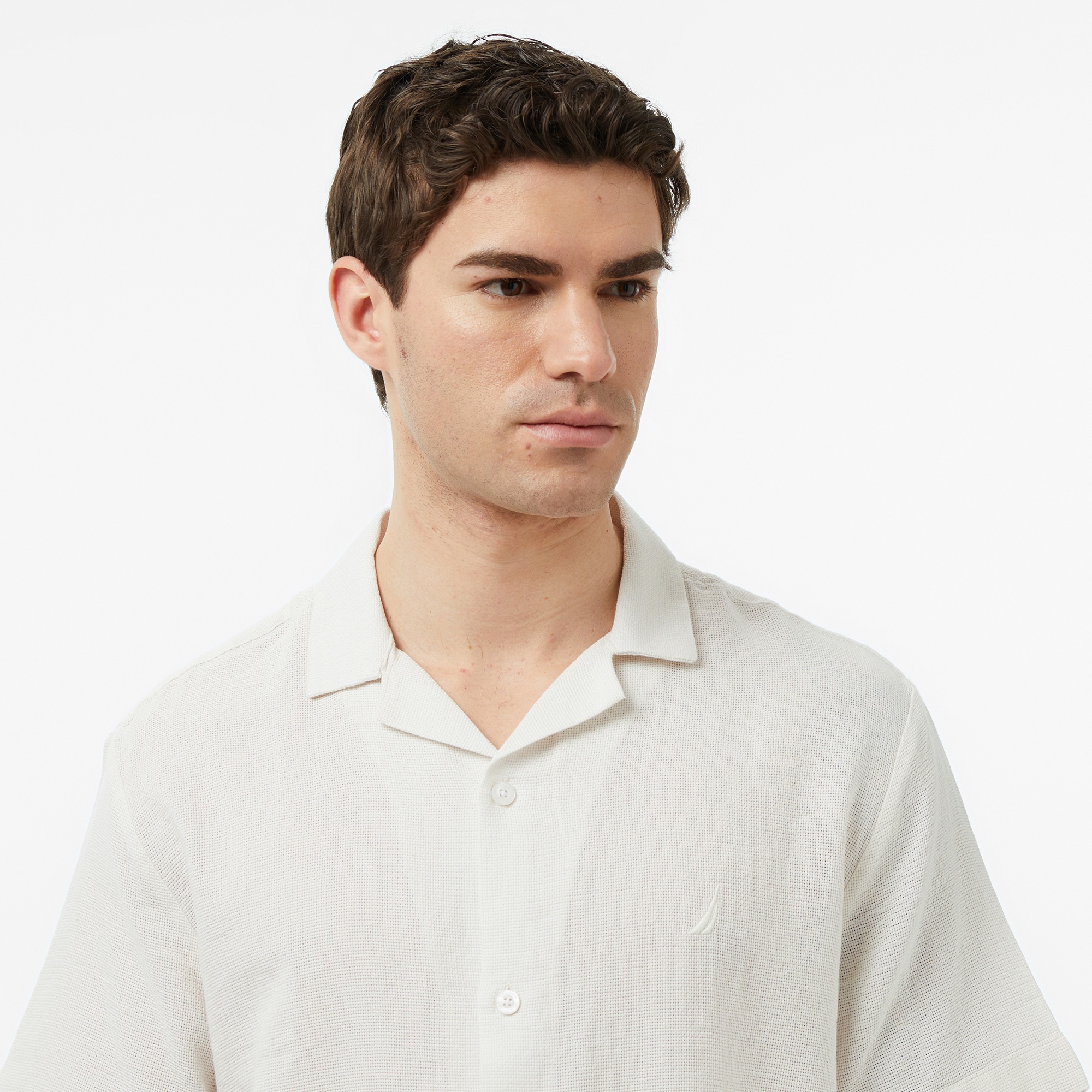 Nautica Erkek Krem Regular Fit Kısa Kollu Gömlek