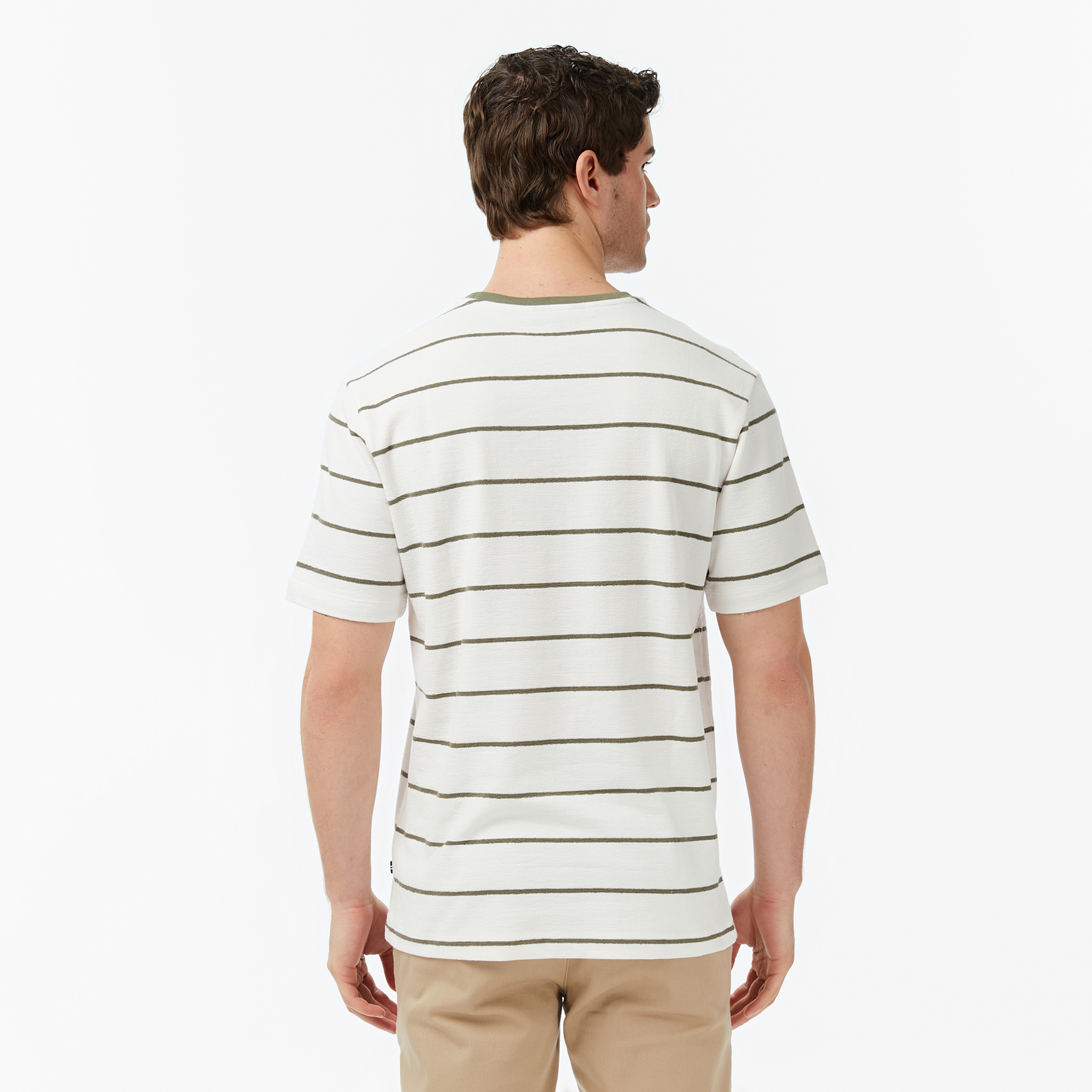 Nautica Erkek Krem Regular Fit Çizgili T-Shirt