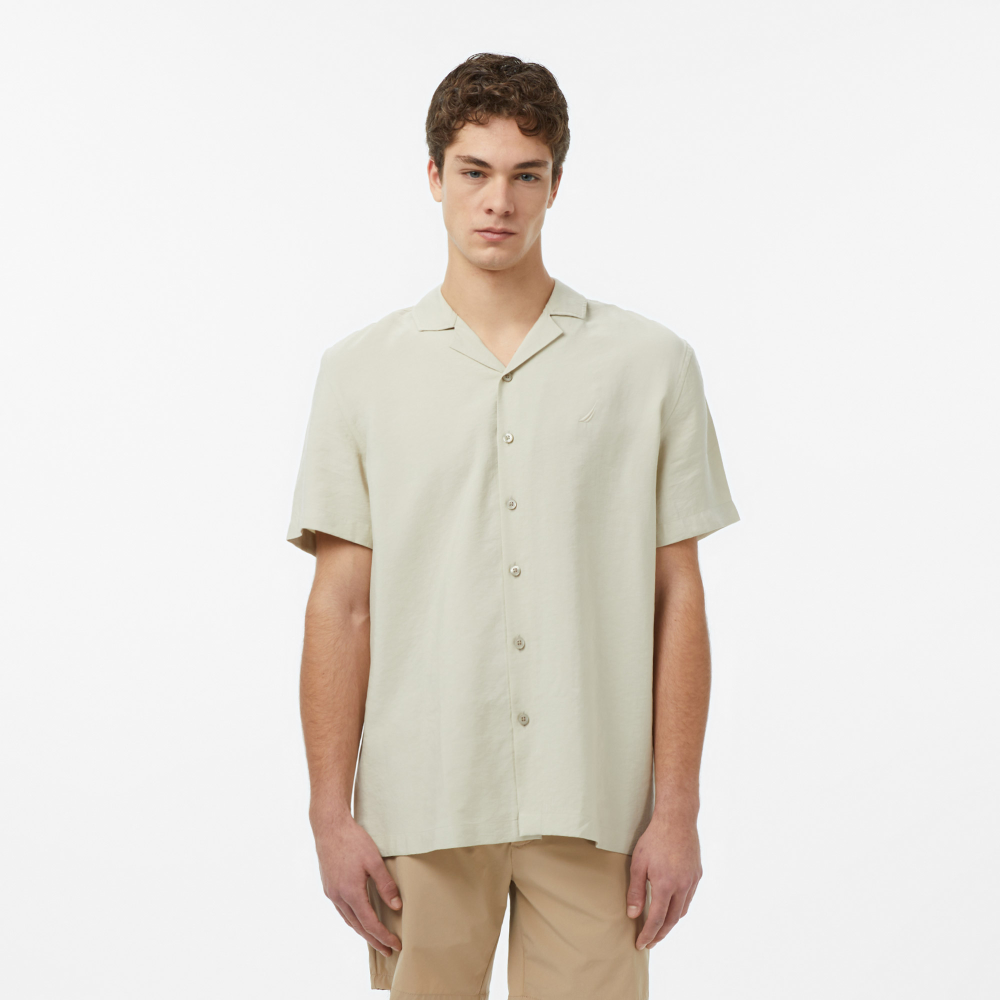  Nautica Erkek Bej Regular Fit Kısa Kollu Gömlek