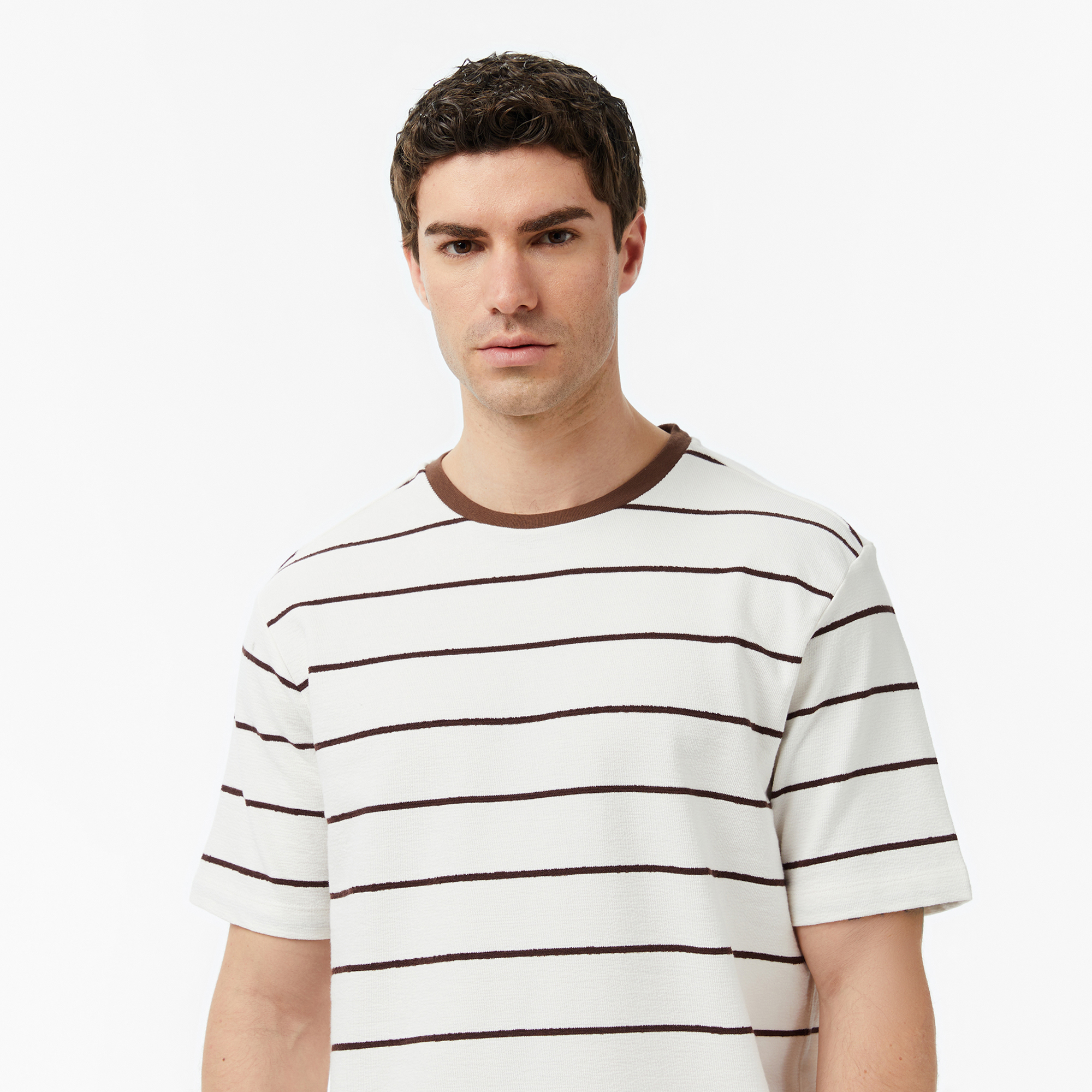  Nautica Erkek Kahverengi Regular Fit Çizgili T-Shirt