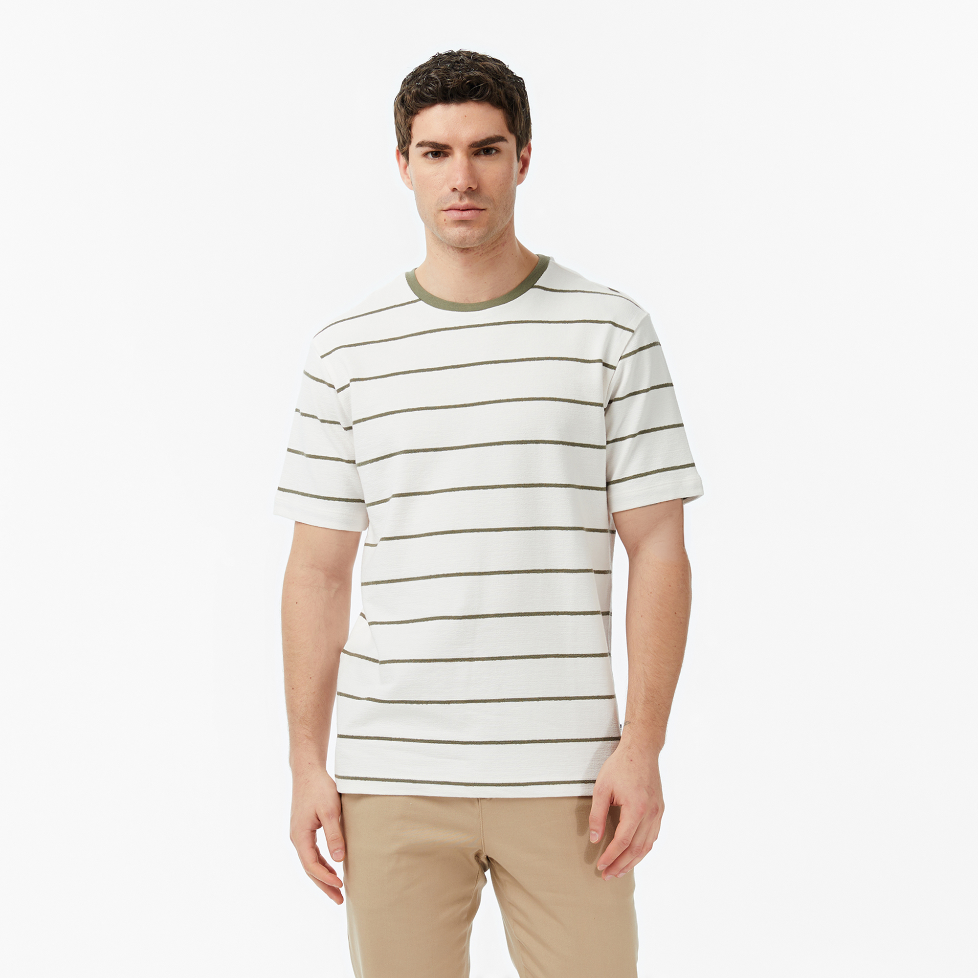  Nautica Erkek Krem Regular Fit Çizgili T-Shirt