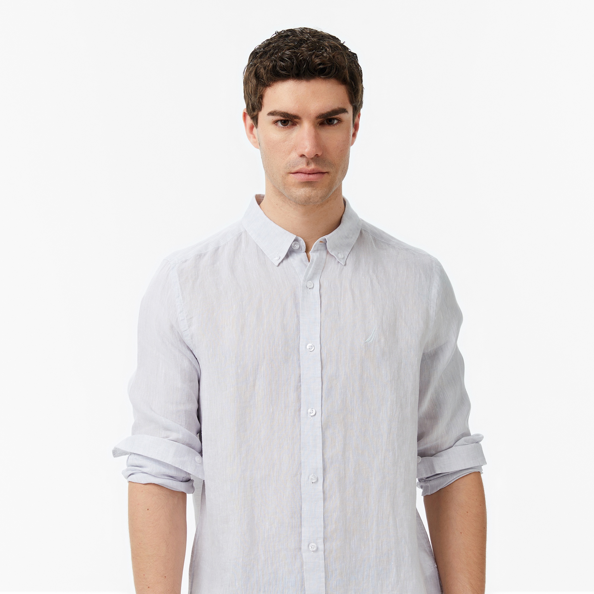 Nautica Erkek Gri Regular Fit Keten Gömlek