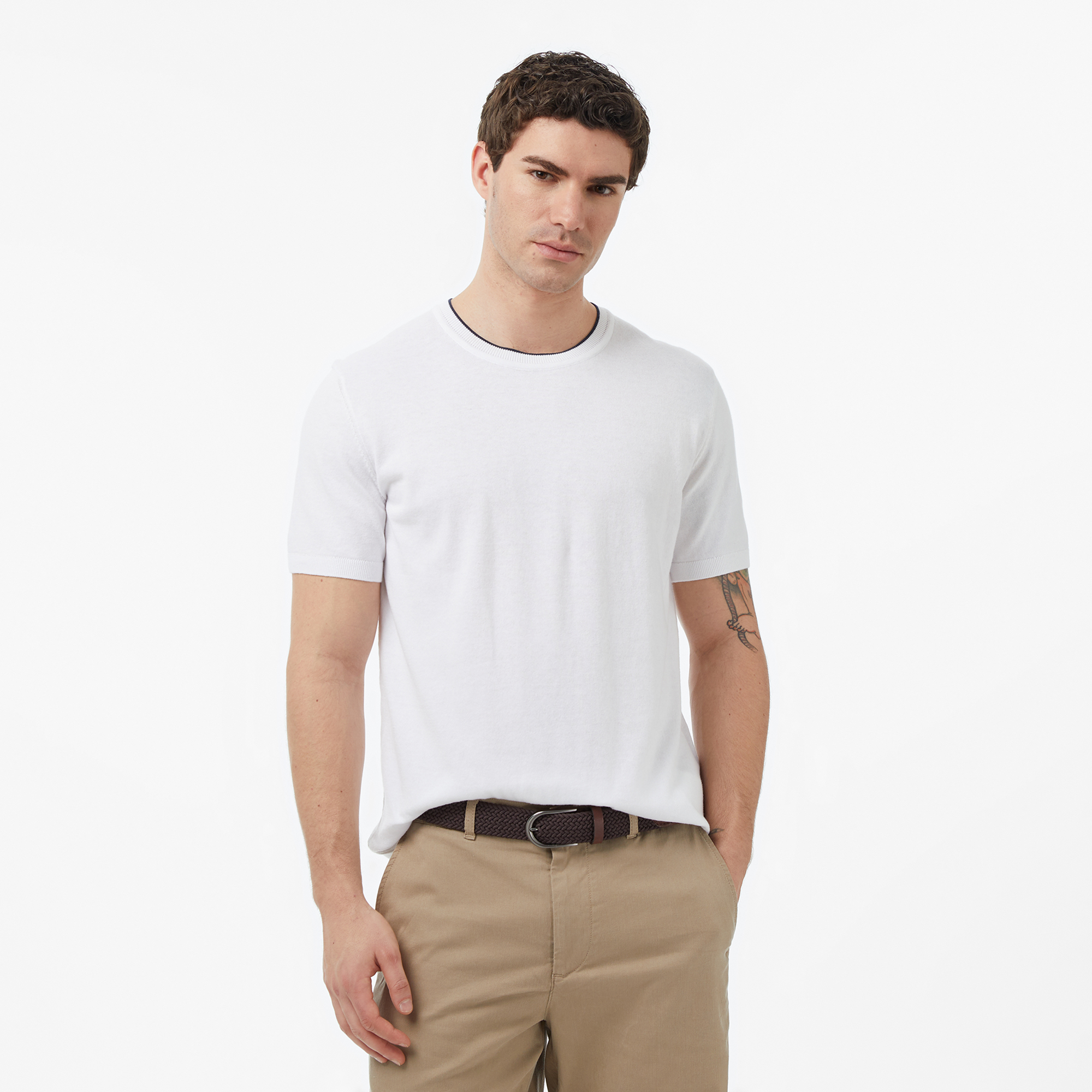  Nautica Erkek Beyaz Regular Fit Kısa Kollu Triko