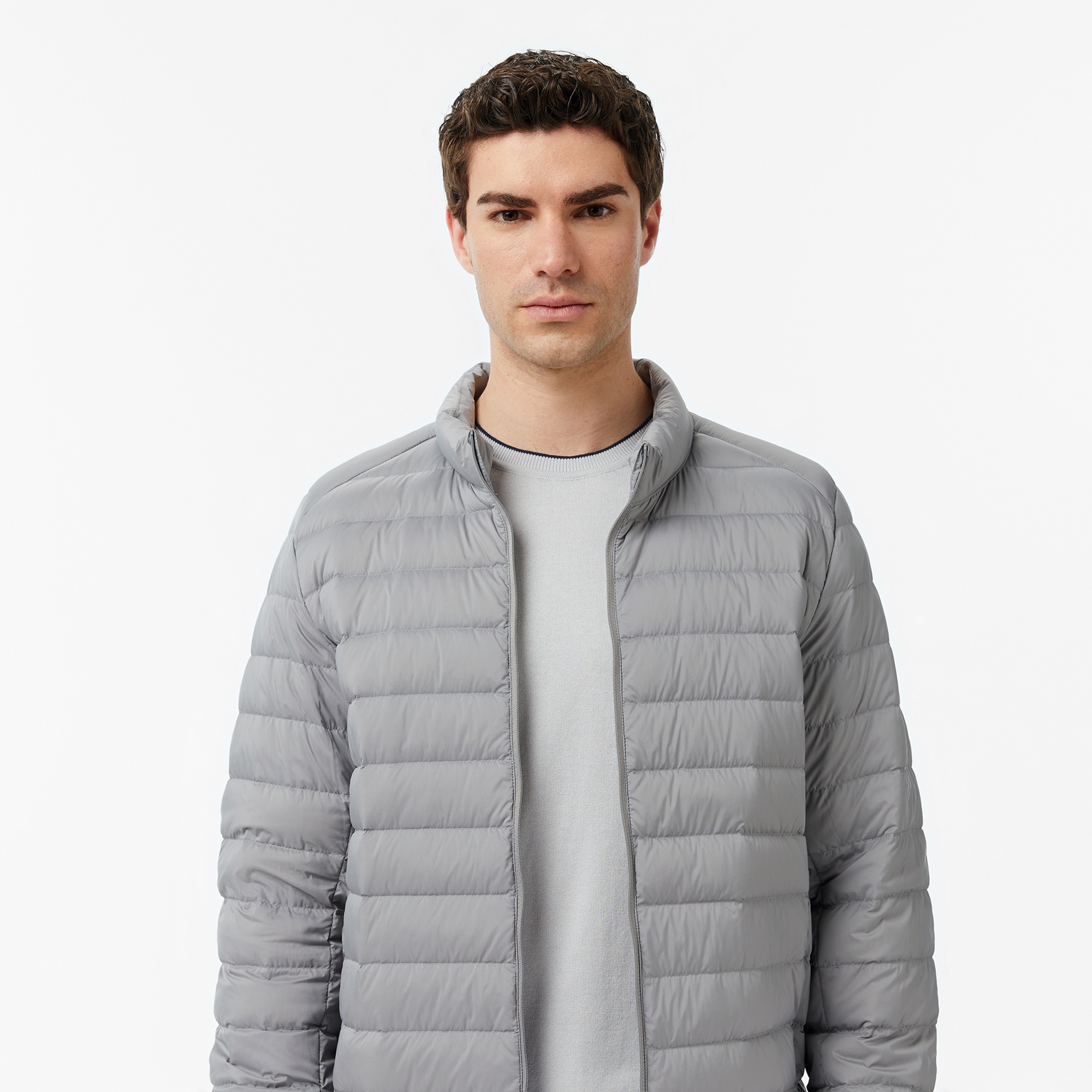 Nautica Erkek Gri Regular Fit Dik Yaka Su İtici Kaz Tüyü Mont