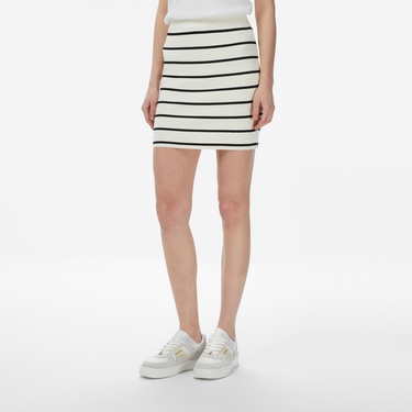  Nautica Kadın Krem Slim Fit Çizgili Triko Etek