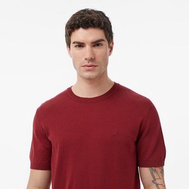  Nautica Erkek Bordo Regular Fit Kısa Kollu Triko