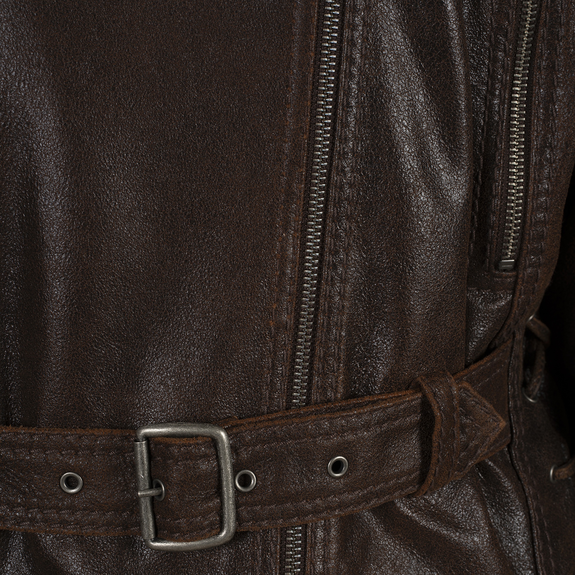 Kadın Kahve Oversize Kemerli Biker Deri Ceket