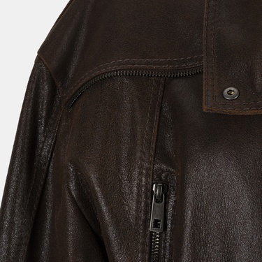  Kadın Kahve Oversize Kemerli Biker Deri Ceket