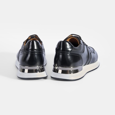  Erkek Siyah Metal Detaylı Deri Spor Ayakkabı