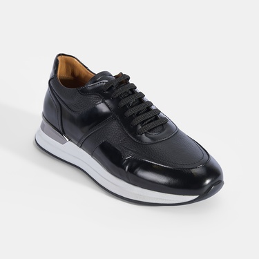  Erkek Siyah Metal Detaylı Deri Spor Ayakkabı