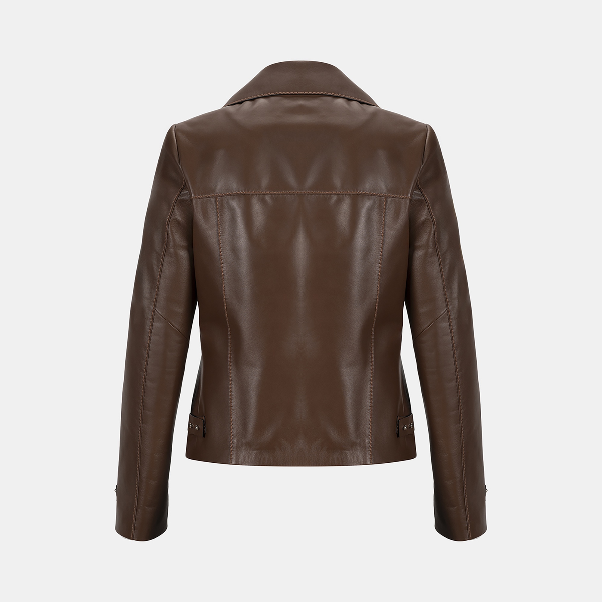 Kadın Kahve Yakalı Biker Deri Ceket