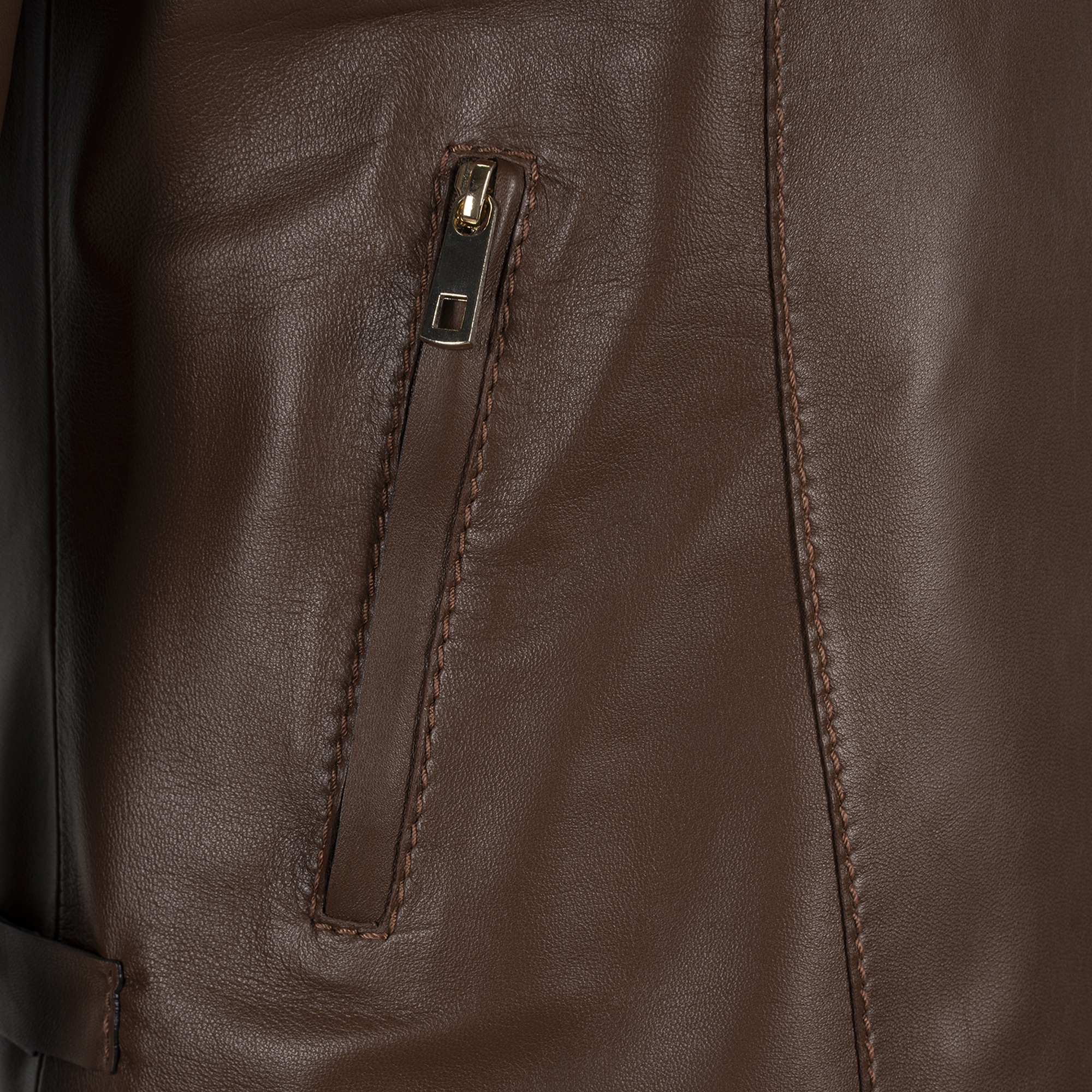 Kadın Kahve Yakalı Biker Deri Ceket