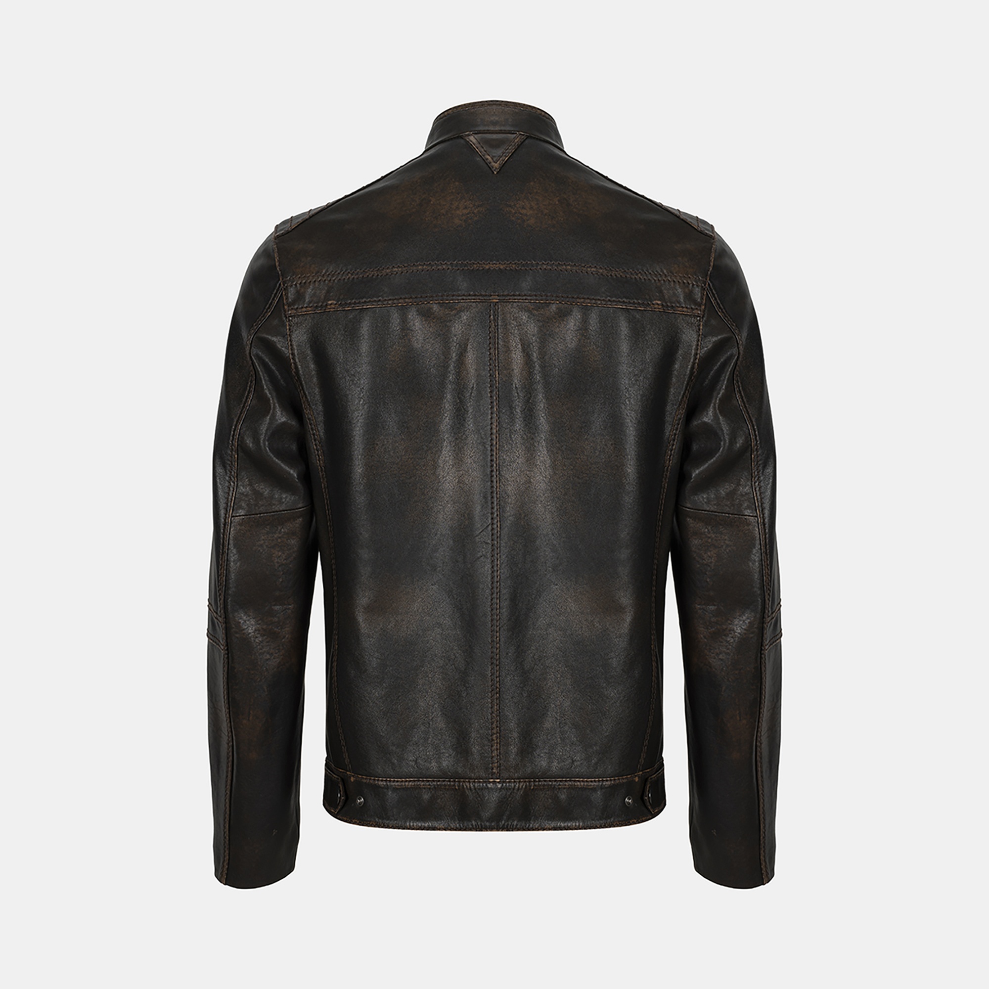 Erkek Kahve Eskitme Hakim Yakalı Deri Ceket
