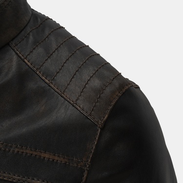  Erkek Kahve Eskitme Hakim Yakalı Deri Ceket