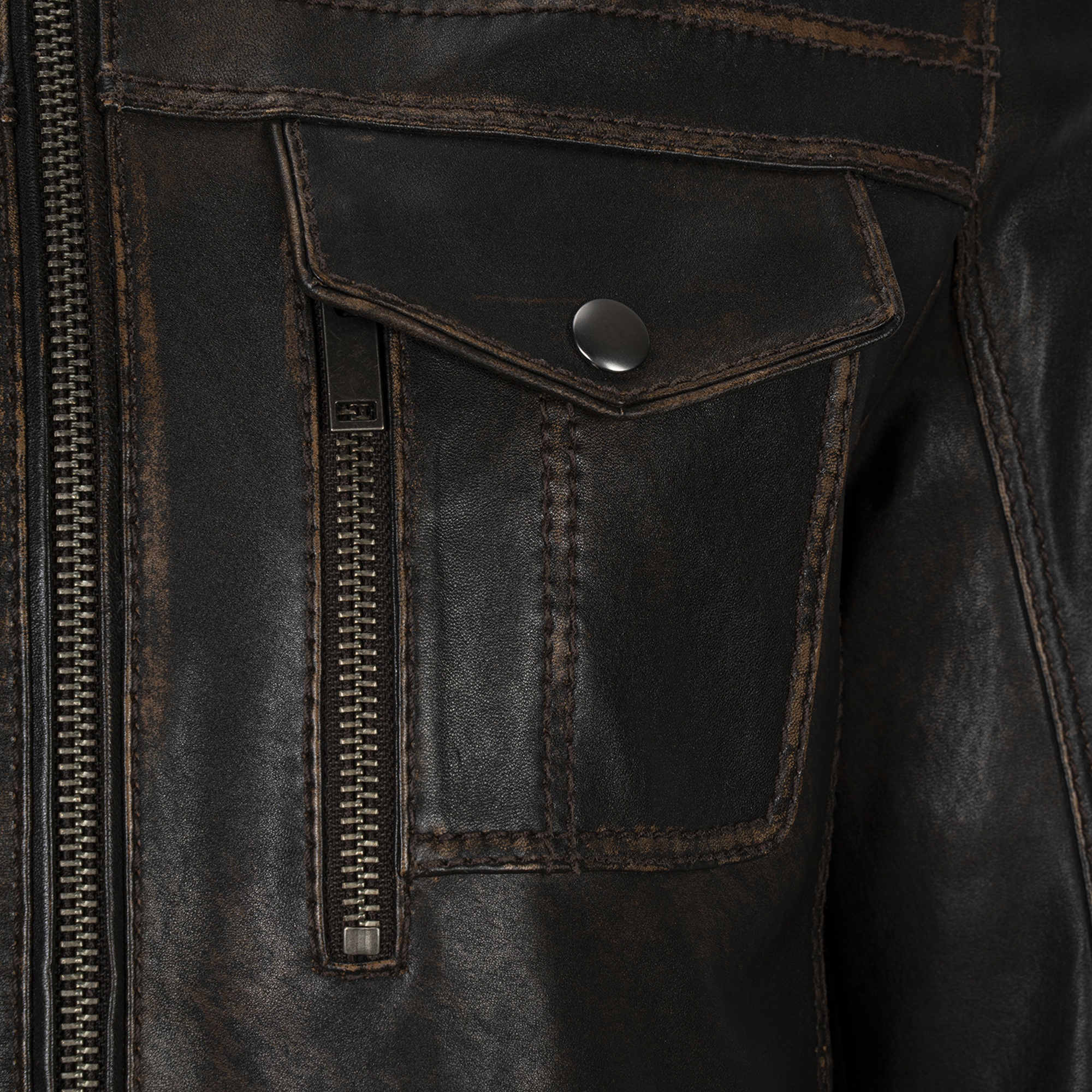 Erkek Kahve Eskitme Hakim Yakalı Deri Ceket